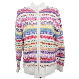 Y2K Tiara International Colorful Fair Isle Zip Front Sweater Women's MED Preppy
